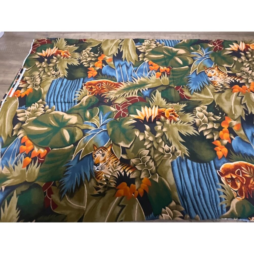 Phillip De Leon For Alexander Henry Sewing  Fabric Jungle Tiger Cubs Blue 5.5 yd